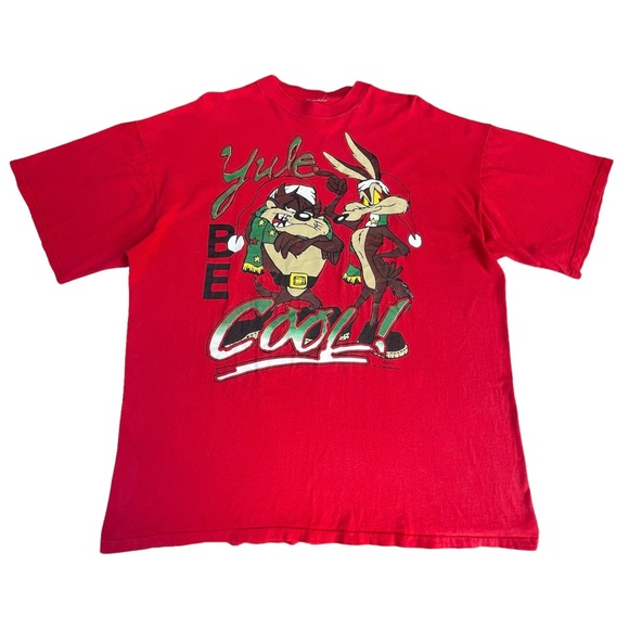 Vintage 90s Looney Tunes Christmas Tasmanian Devil Red Graphic T-shirt - Picture 1 of 8